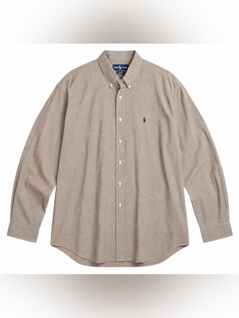 Ralph Lauren Men's Button-Down Shirt in Taupe with Navy Logo